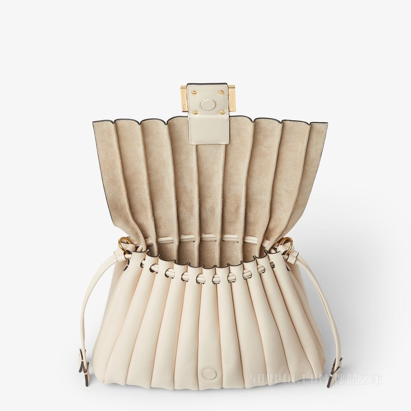 Mamma Baguette中号手袋 山茶花色褶裥皮革手袋