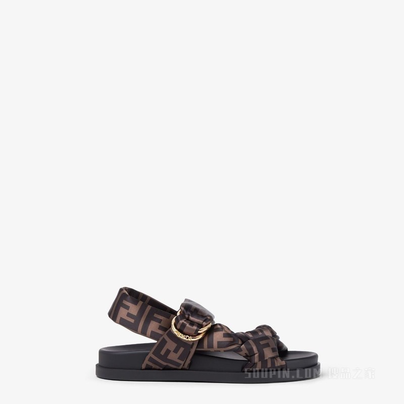 FENDI Feel 棕色FF缎面凉鞋