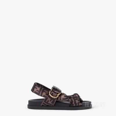 FENDI Feel 棕色FF缎面凉鞋