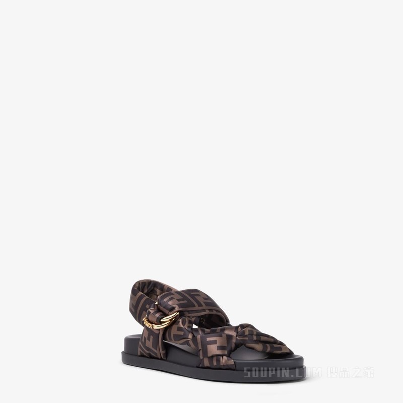 FENDI Feel 棕色FF缎面凉鞋