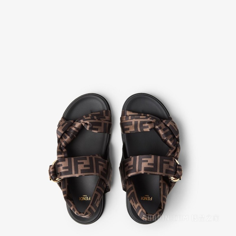 FENDI Feel 棕色FF缎面凉鞋