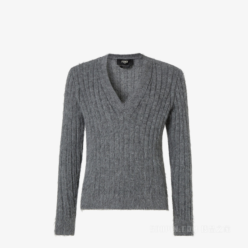 毛衣 灰色羊毛与马海毛混纺毛衣
