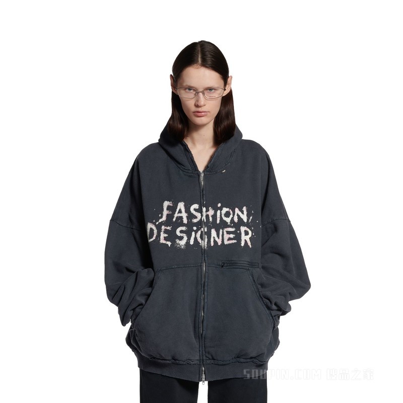 FASHION DESIGNER大号版型拉链连帽卫衣