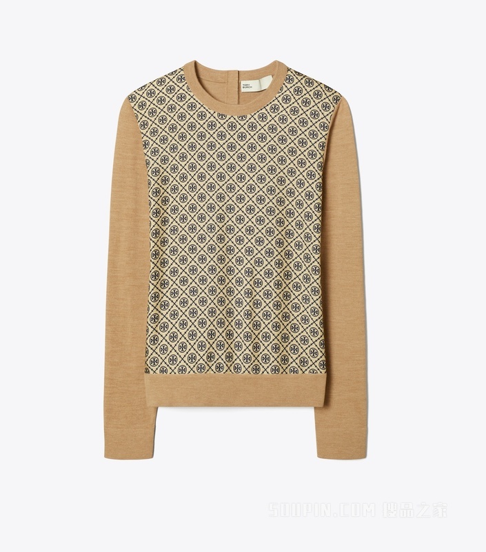 T Monogram 桑蚕丝前襟套衫 骆驼棕/驼色迷你 T Monogram 图案