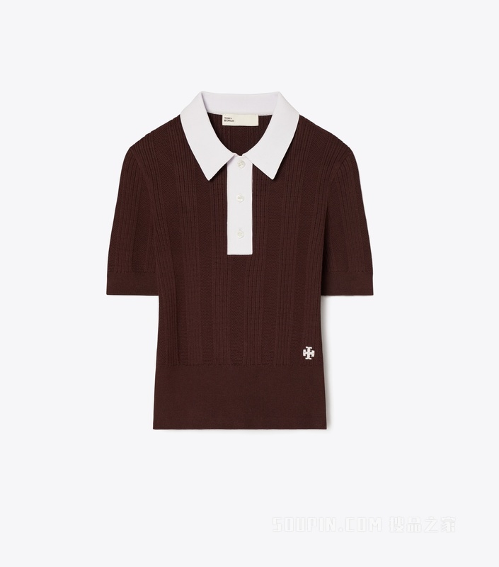 棉质镂空 Polo 衫 深浆果色/淡紫色