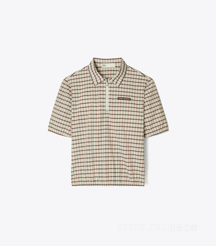 半拉链格纹 Polo 衫 象牙白/黑色格纹