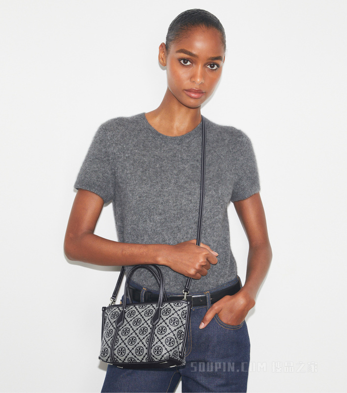 T Monogram Perry 迷你托特包 Tory 海军蓝