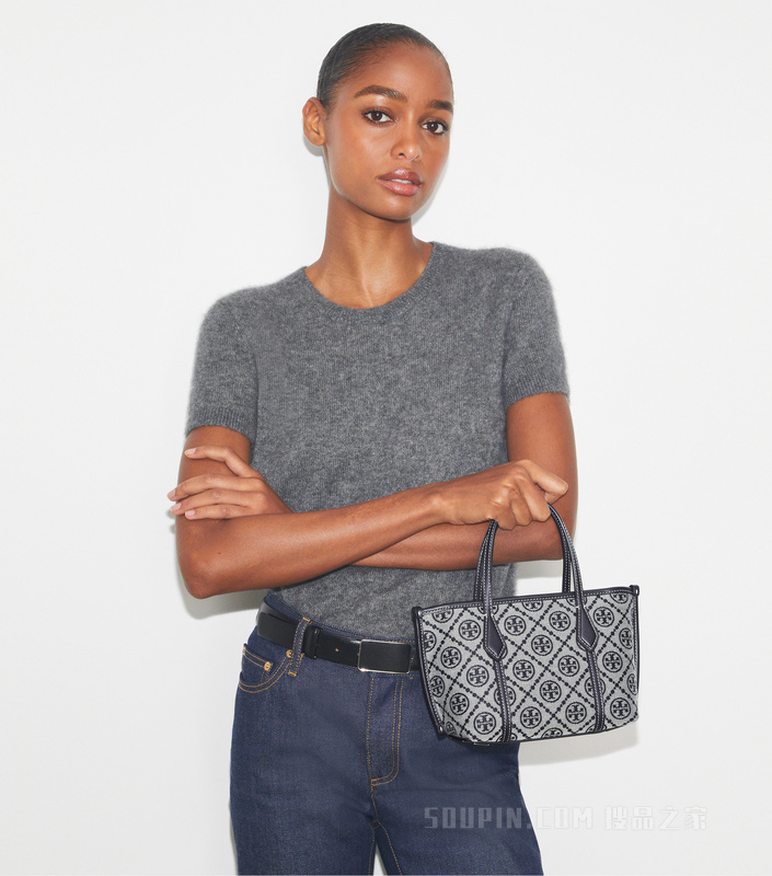 T Monogram Perry 迷你托特包 Tory 海军蓝