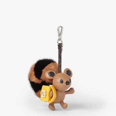 FENDI Furrette吊饰 拼色水貂皮与棕色皮革吊饰