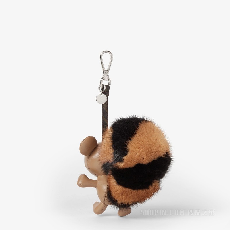 FENDI Furrette吊饰 拼色水貂皮与棕色皮革吊饰