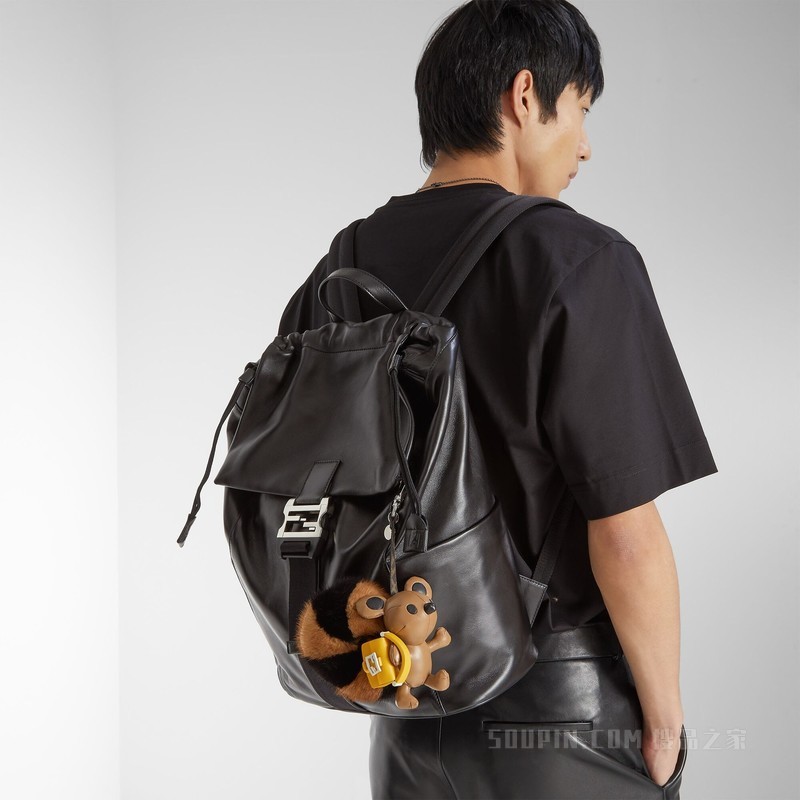 FENDI Furrette吊饰 拼色水貂皮与棕色皮革吊饰