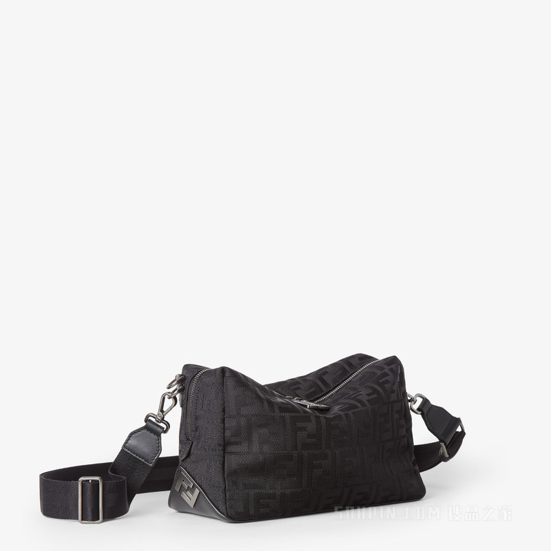 FENDI Lui中号手袋 黑色皮革和黑色FF尼龙手袋