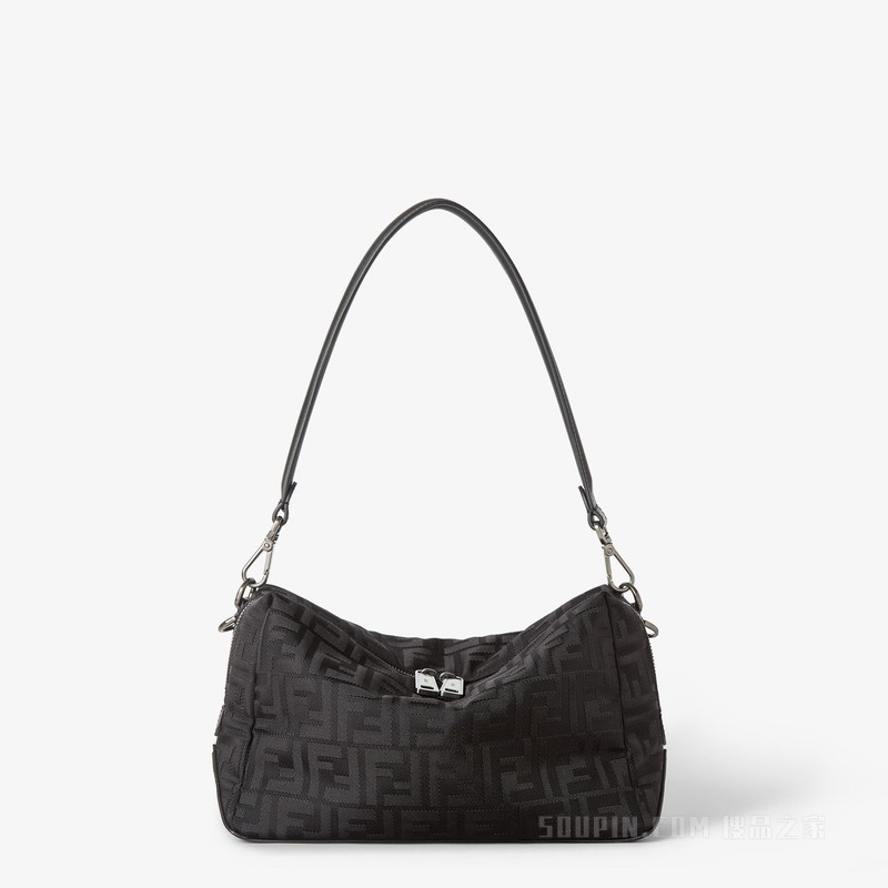 FENDI Lui中号手袋 黑色皮革和黑色FF尼龙手袋