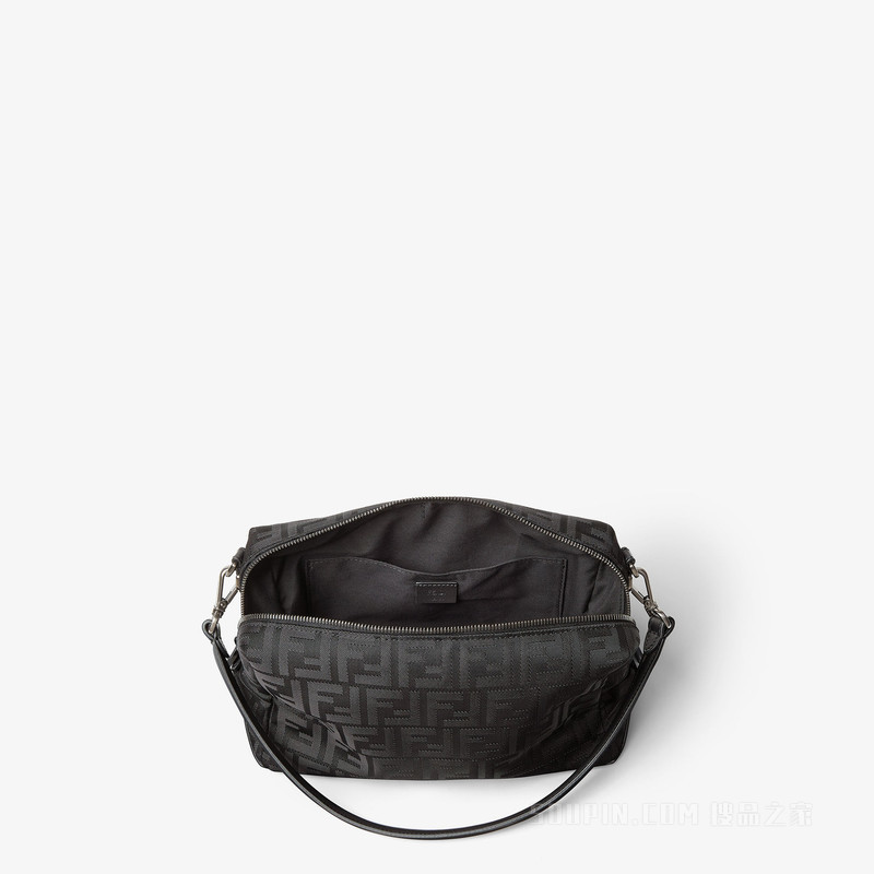 FENDI Lui中号手袋 黑色皮革和黑色FF尼龙手袋