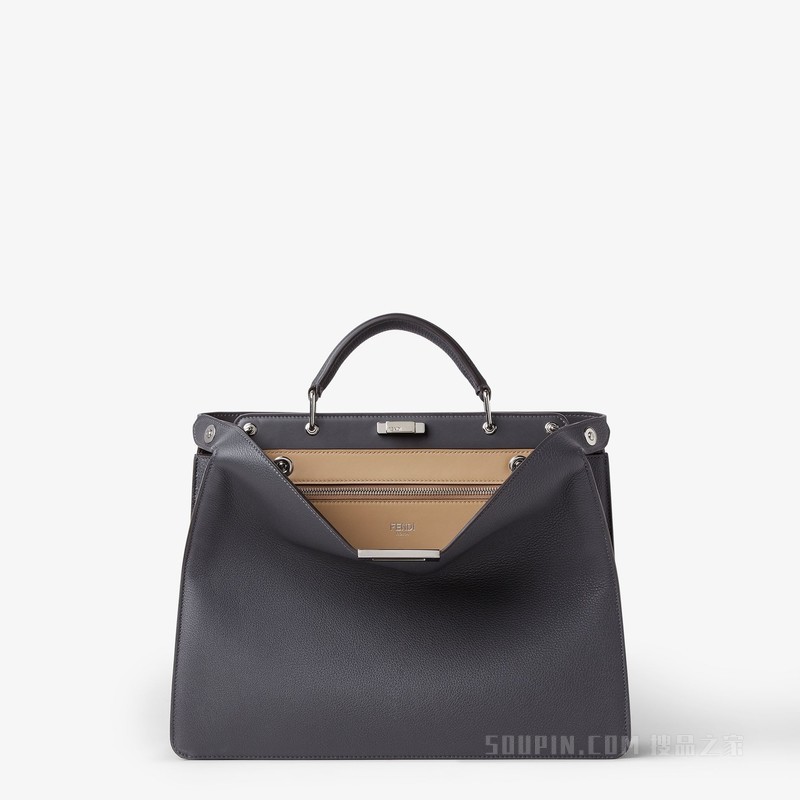 Peekaboo ISeeU中号手袋 深灰色皮革手袋