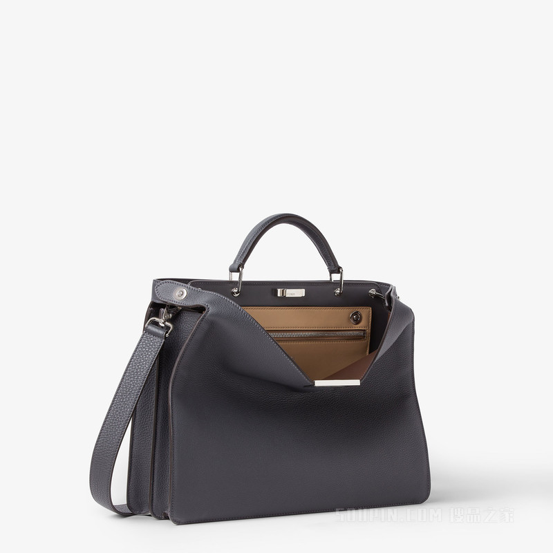 Peekaboo ISeeU中号手袋 深灰色皮革手袋
