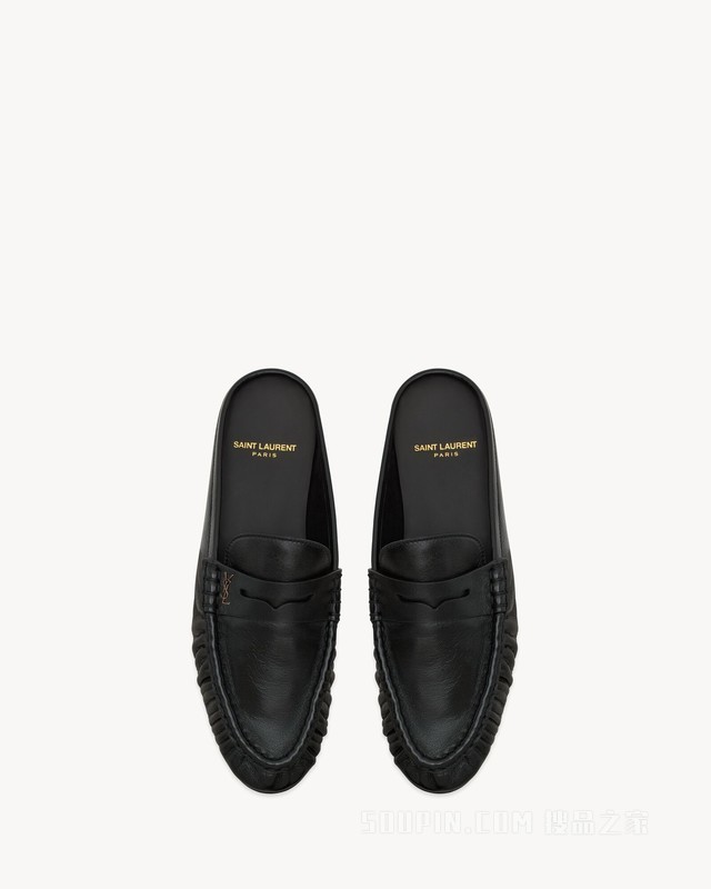 LE LOAFER亮面褶皱皮革穆勒鞋