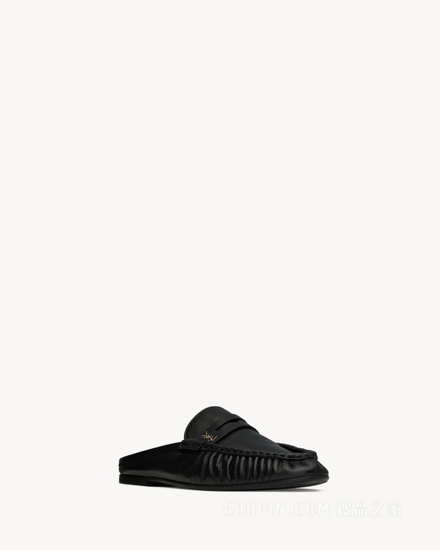 LE LOAFER亮面褶皱皮革穆勒鞋