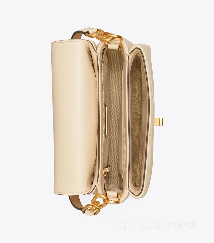 Kira Chevron Top-Handle 手提包 奶油白/轧制黄铜