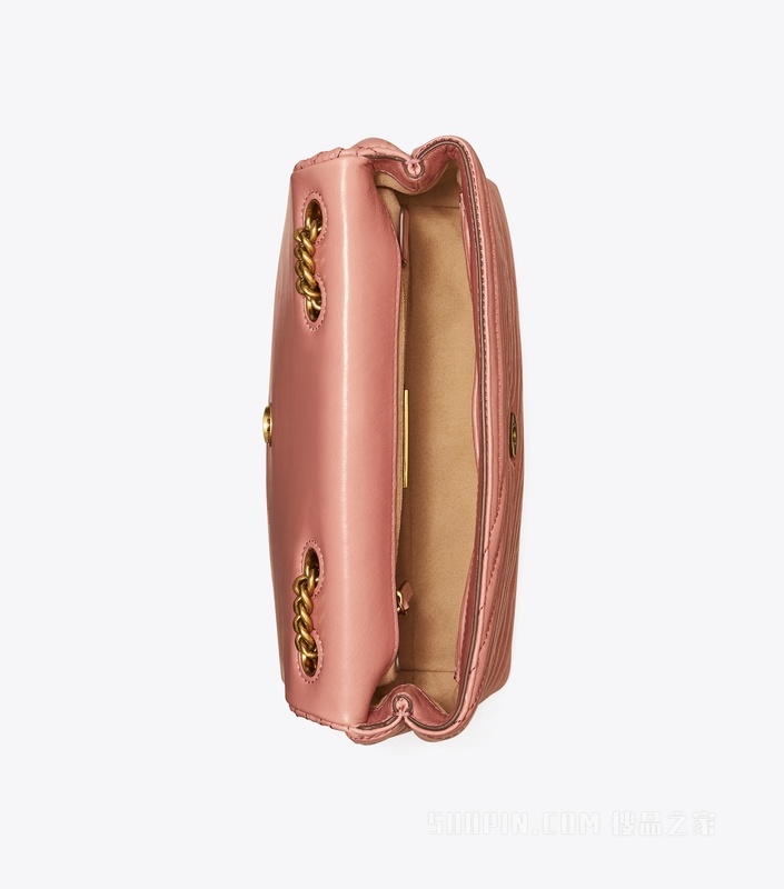 Kira Chevron 小号釉面皮革两用肩背包 木兰粉