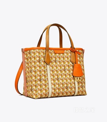 Perry Printed Canvas 小号三重隔层托特包 橙色 CANING Logo 几何图案