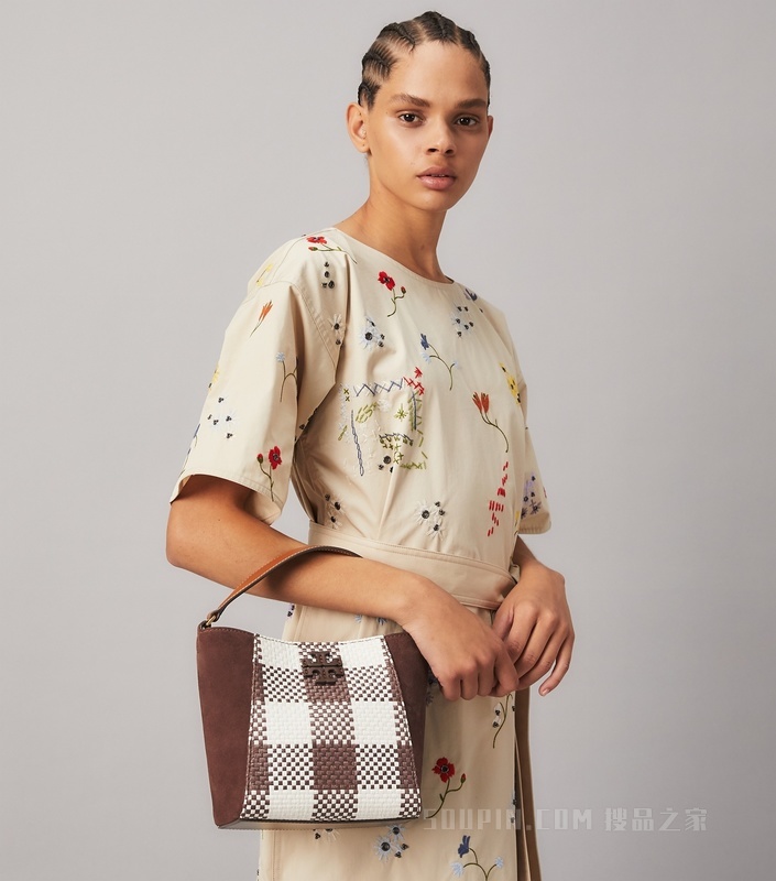 McGraw 编织格纹小号水桶包 冷萃咖啡