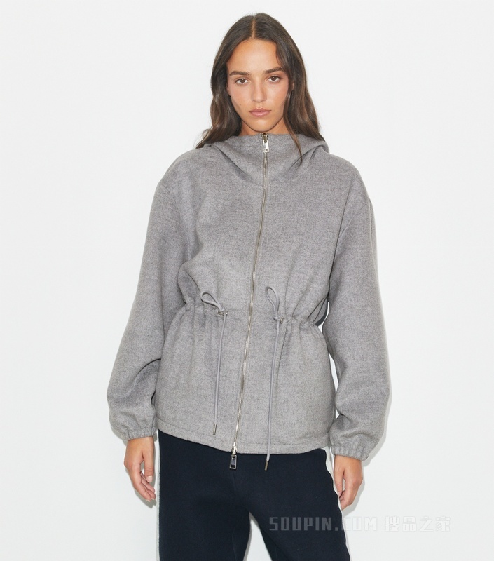 T Monogram 双面提花连帽外套 灰色