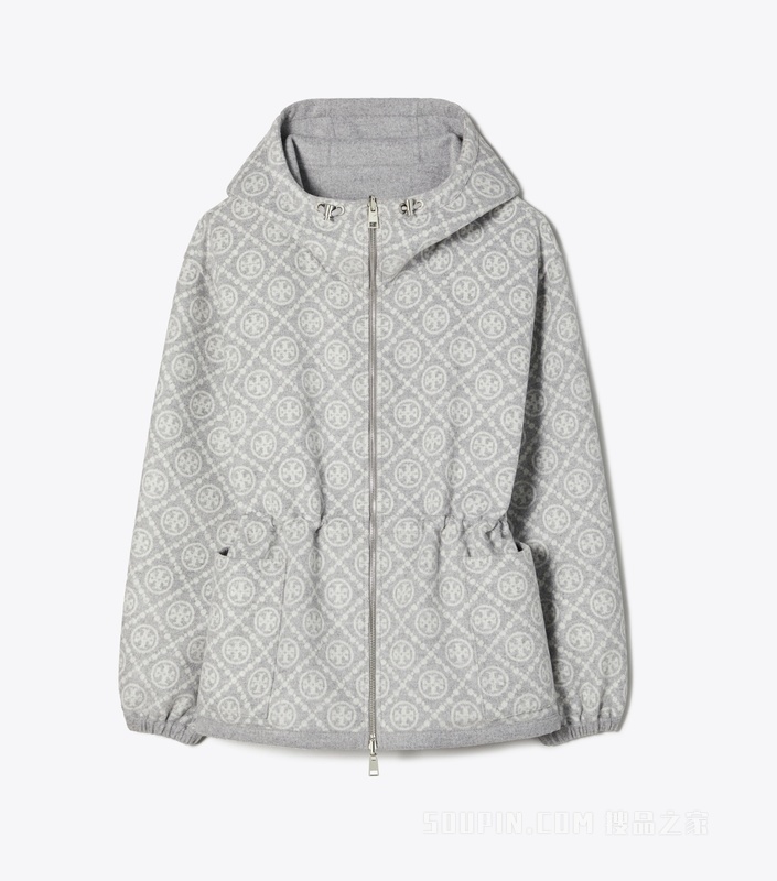 T Monogram 双面提花连帽外套 灰色