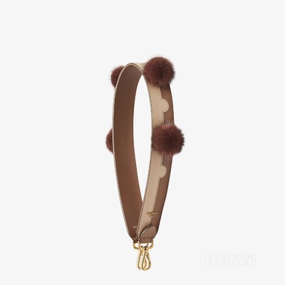 Strap You 带绒球的双色皮革肩带