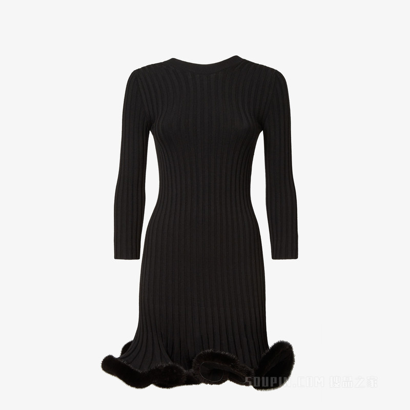 连衣裙 黑色羊毛和貂毛混纺连衣裙