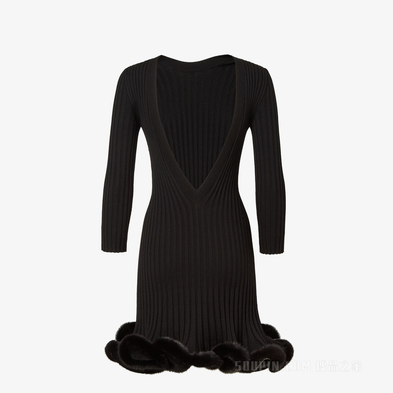 连衣裙 黑色羊毛和貂毛混纺连衣裙