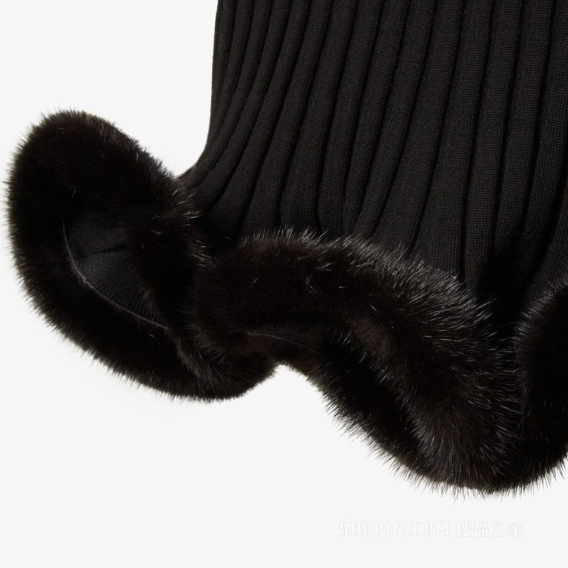 连衣裙 黑色羊毛和貂毛混纺连衣裙