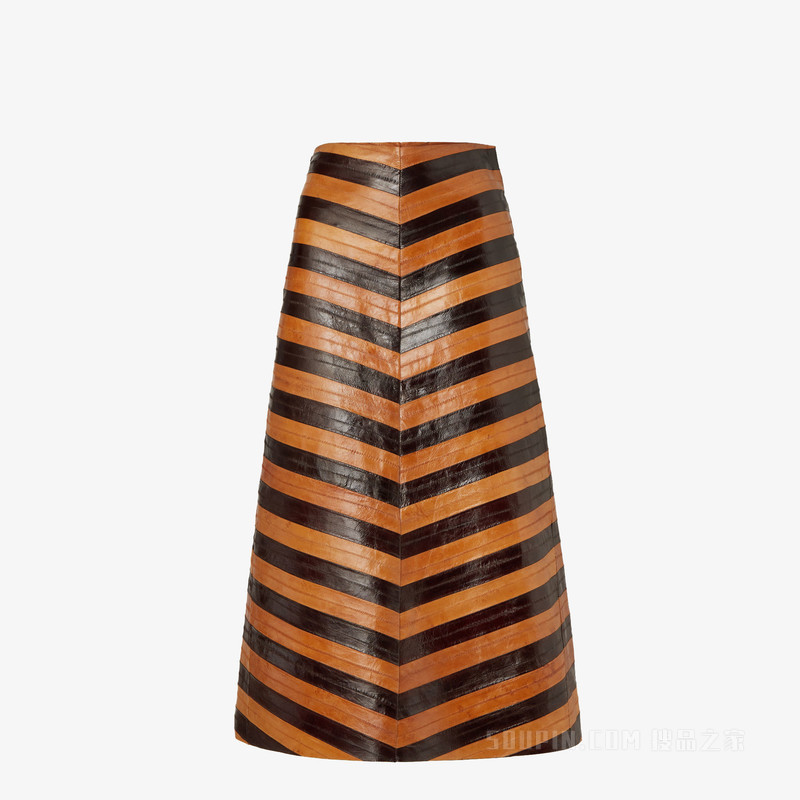 半身裙 双色人字纹盲鳗皮革半身裙