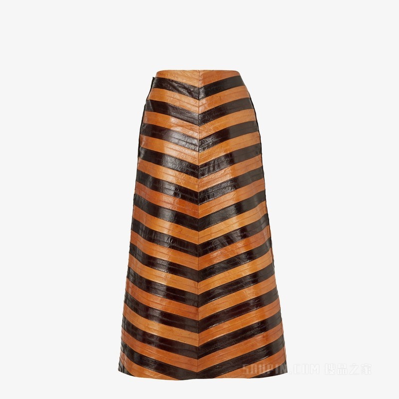 半身裙 双色人字纹盲鳗皮革半身裙