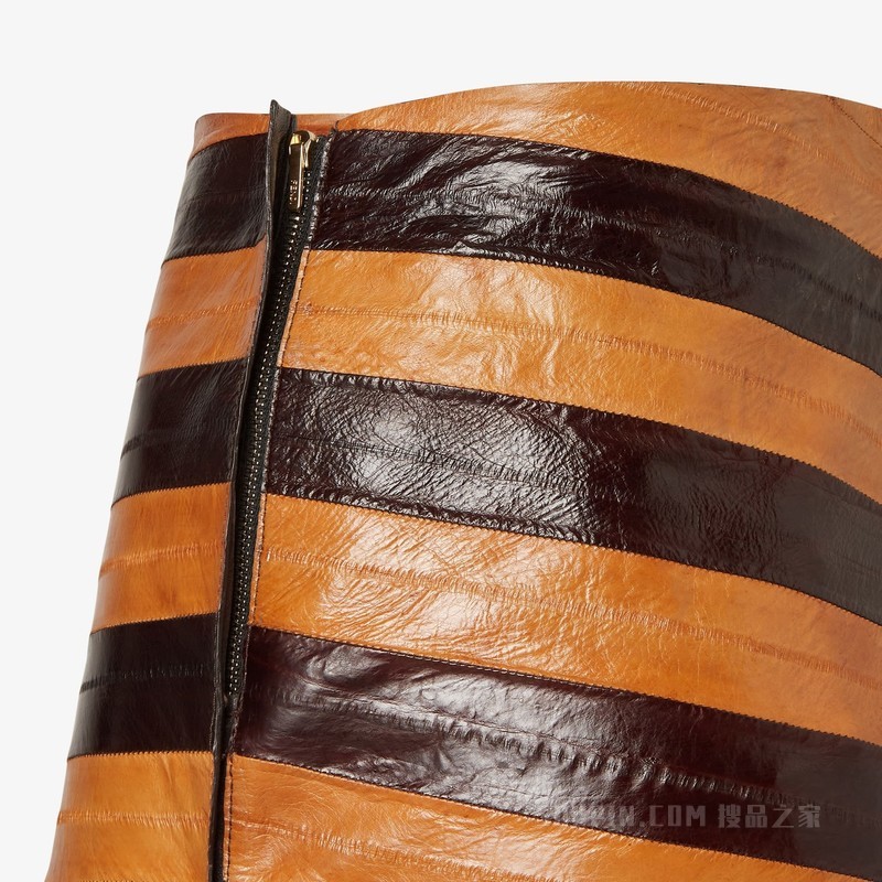 半身裙 双色人字纹盲鳗皮革半身裙