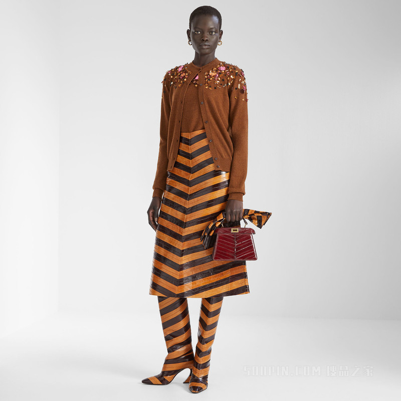 半身裙 双色人字纹盲鳗皮革半身裙