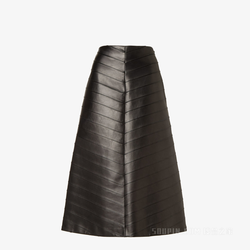 半身裙 黑色人字纹纳帕皮革半身裙