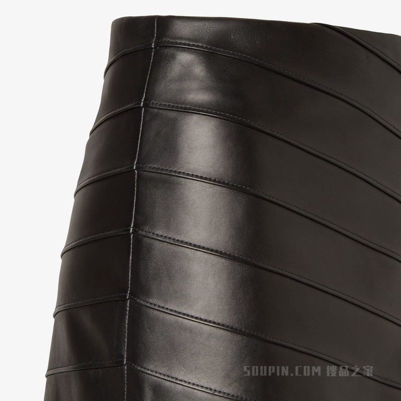 半身裙 黑色人字纹纳帕皮革半身裙