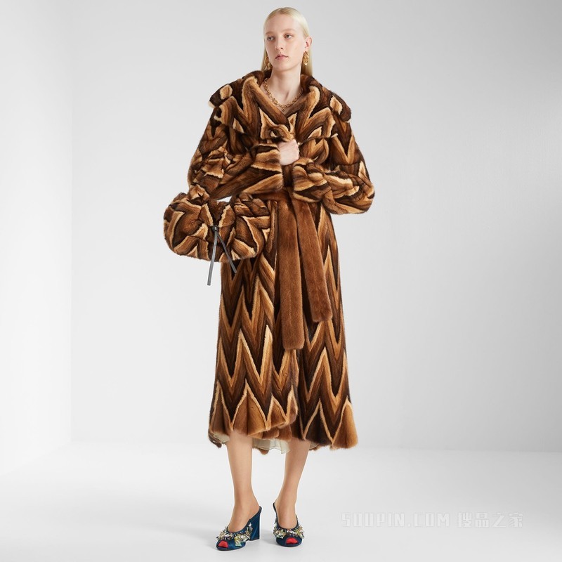 外套 棕色貂皮人字纹外套