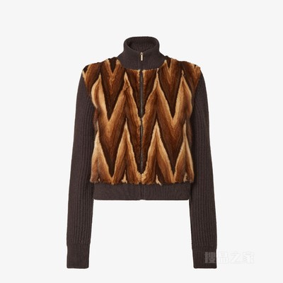 飞行员夹克 棕色人字纹貂皮和羊绒飞行员夹克