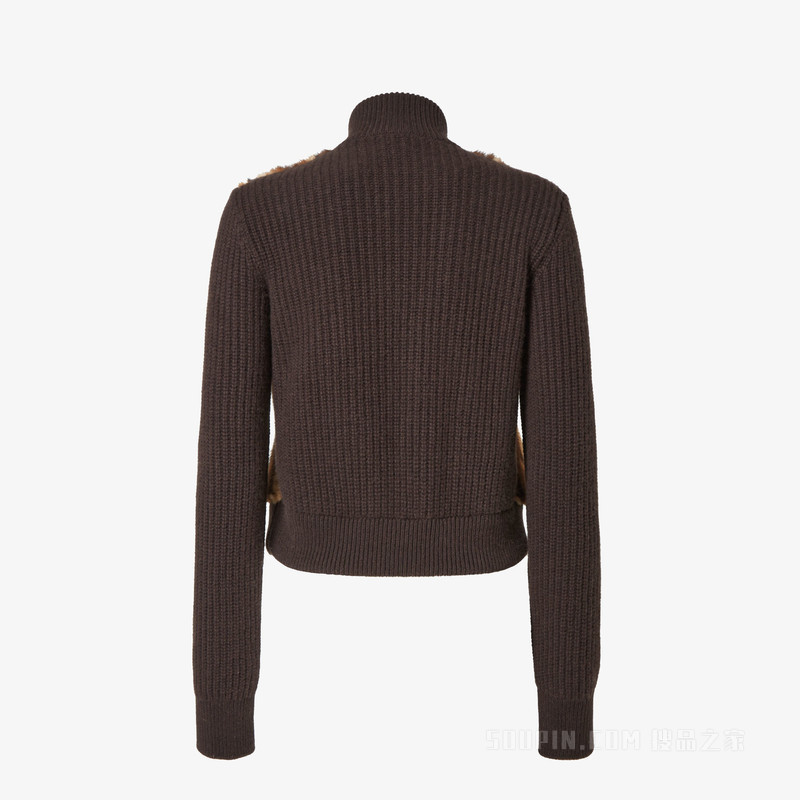 飞行员夹克 棕色人字纹貂皮和羊绒飞行员夹克