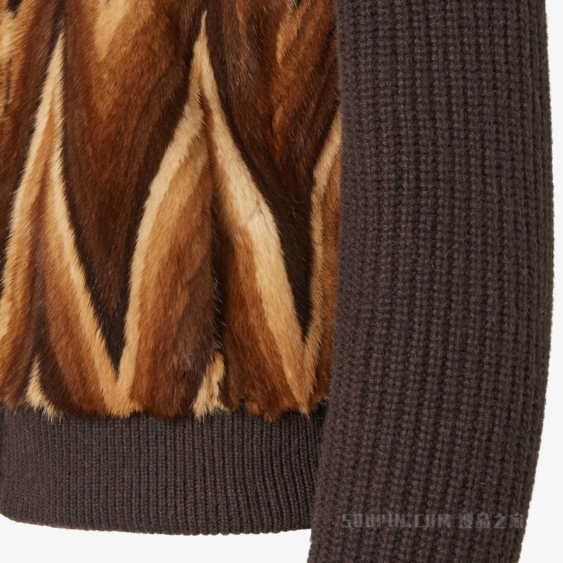 飞行员夹克 棕色人字纹貂皮和羊绒飞行员夹克