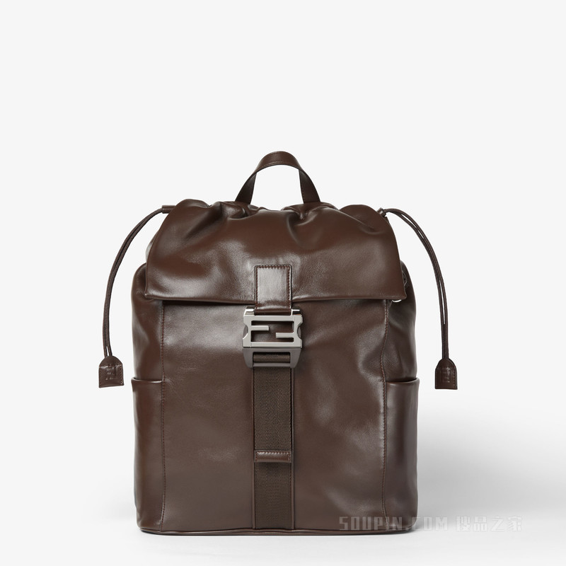FENDI Flux背包 深棕色皮革手袋