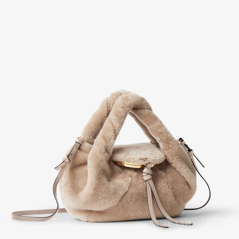 FENDI Spy小号手袋 米色羊剪毛手袋