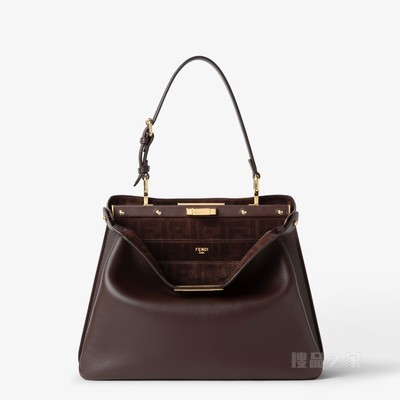 Peekaboo Soft中号手袋 深棕色皮革手袋