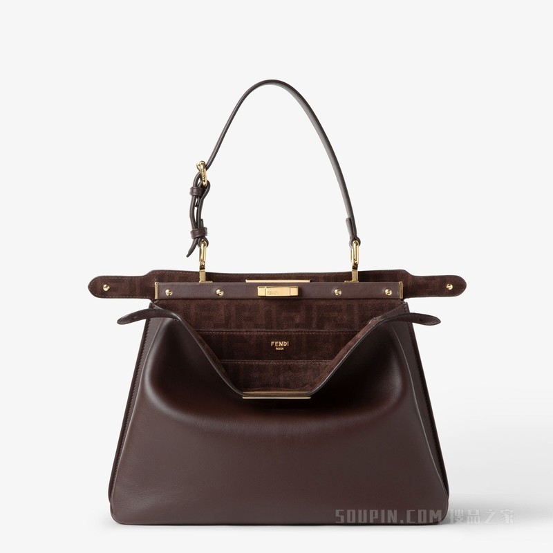 Peekaboo Soft中号手袋 深棕色皮革手袋