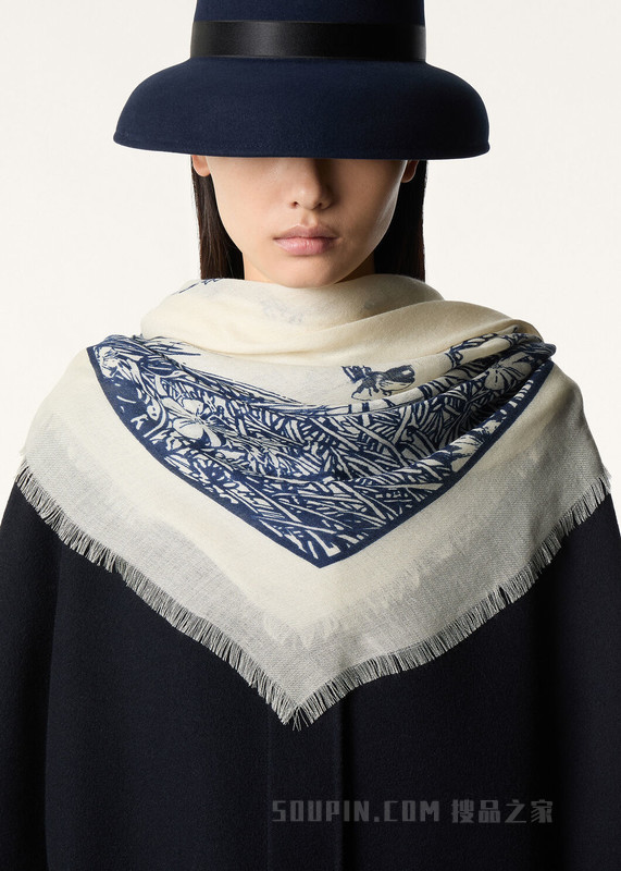 Loro Piana Campo Di Lino Fiorito女士披肩 羊绒, 桑蚕丝