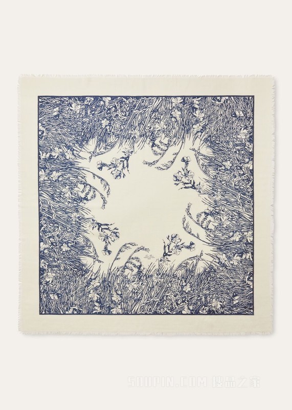 Loro Piana Campo Di Lino Fiorito女士披肩 羊绒, 桑蚕丝