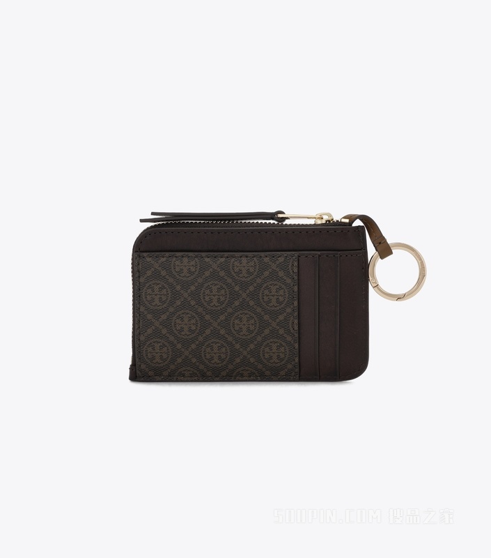 T Monogram 信封型拉链卡包 黑咖色