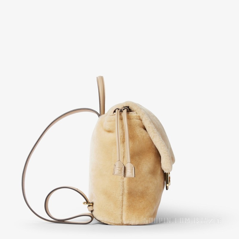 背包 米色羊剪毛背包
